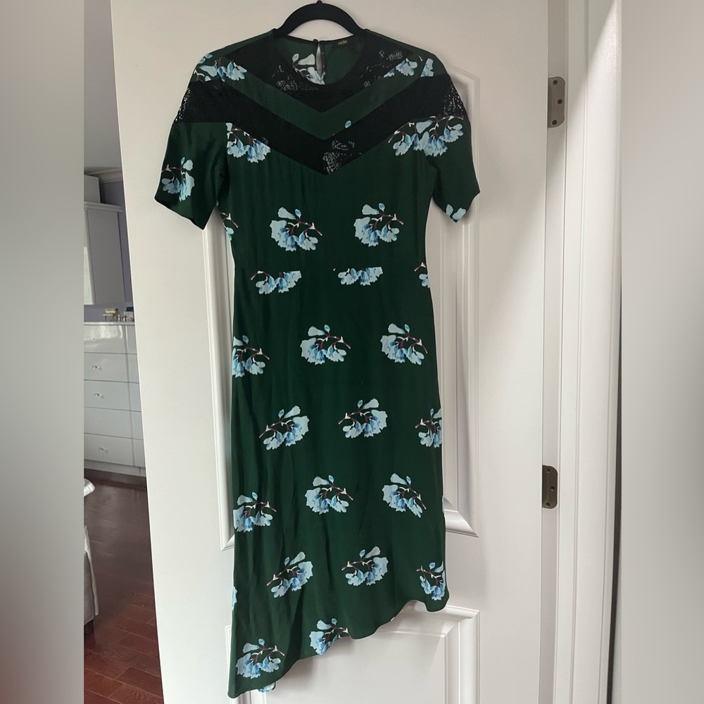 Maje green floral midi dress